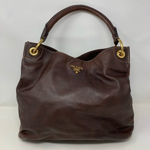 Prada Hobo Handbag Shoulder Bag Brown Leather